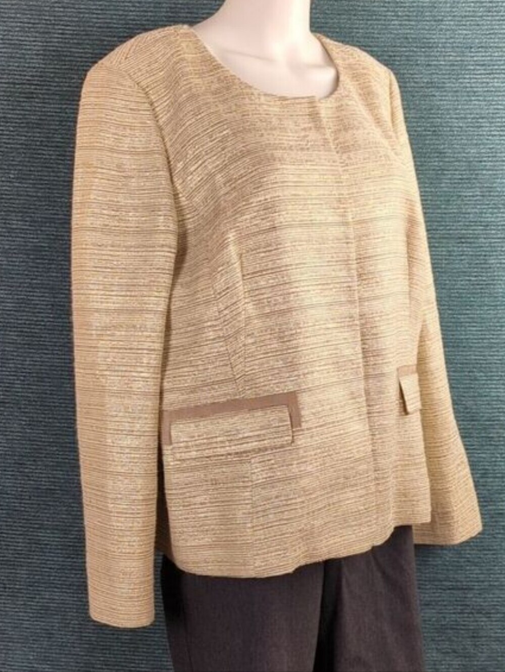 Kitty Rescue! Anne Klein Metallic Ribbed Collarless Blazer/Jacket